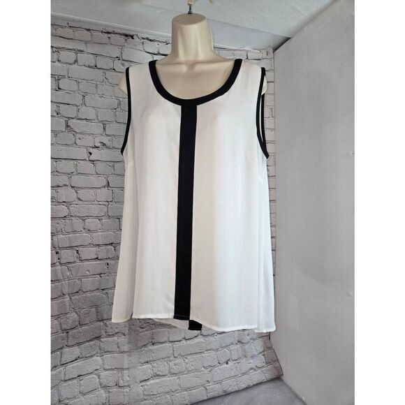 Style & Co. Womens Size Large White/Black Hi-Low Swing Blouse - Picture 1 of 7
